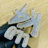 White Gold Finish Custom Number VVS Diamond Hip Hop Charm Pendant, Sterling Silver Iced Out VVS Diamond Pendant, Charm Diamond Hip Hop Pendant