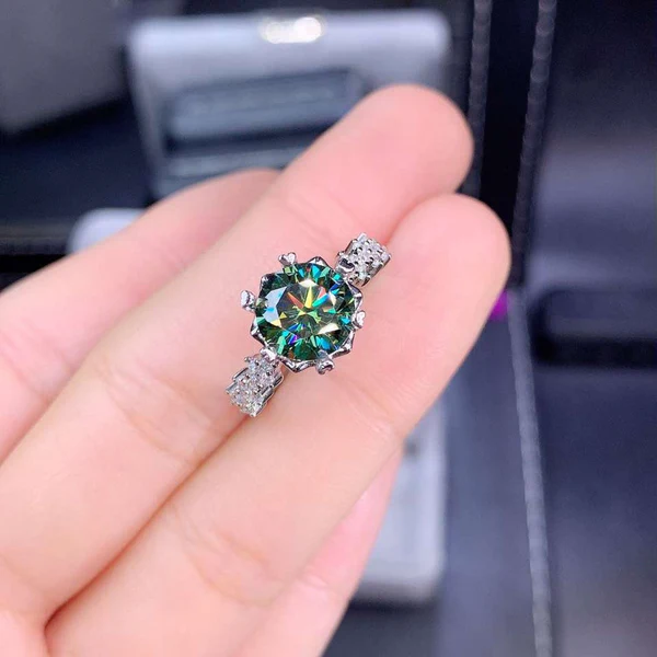 Gorgeous Green Moissanite Ring 2ct D Color VVS1, Sterling Silver And 18K White Gold Plated, Women's Ring, Engagement ring gift for her
