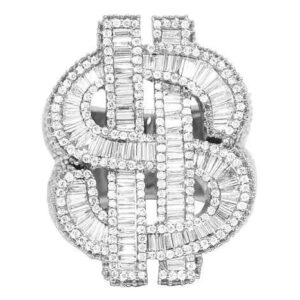 925 Sterling Silver Baguette Moissanite Diamond Men Ring, Fully Iced Gold Plated Men Pinky Ring, Round Moissanite Diamond Hip Hop Ring For Him