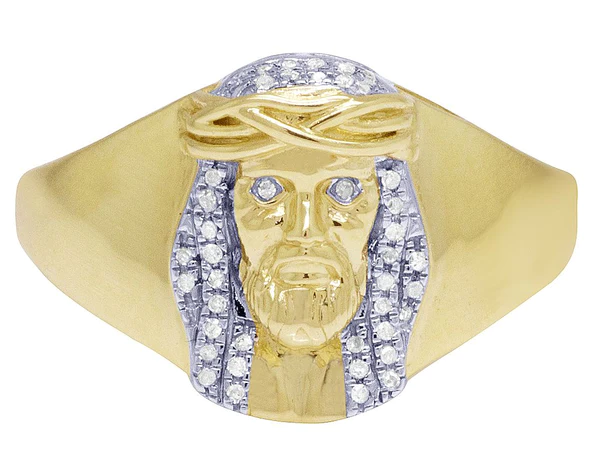 925 Sterling Silver Moissanite Diamond Jesus Men Ring, Fully Iced Gold Plated Men Pinky Ring, Round Moissanite Diamond Hip Hop Ring For Him