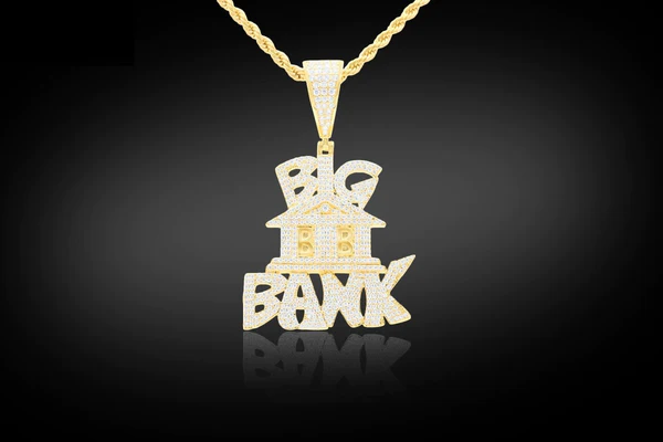 Round VVS Diamond Customized Letter BIG BANK Pendant, Customized Letter Silver Diamond Pendant, Full Iced Out Diamond Hip Hop Charm Pendant