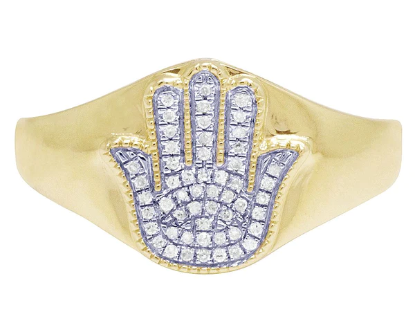 925 Sterling Silver Moissanite Diamond HAND Men Ring, Fully Iced Gold Plated Men Pinky Ring, Round Moissanite Diamond Hip Hop Ring For Him