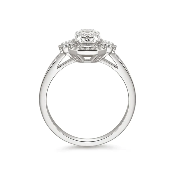 Emerald Cut Moissanite Halo Diamond Engagement Ring, Sterling Silver Moissanite Diamond Wedding Ring For Bridal, 10K/14K Gold Anniversary Diamond Ring For Gift