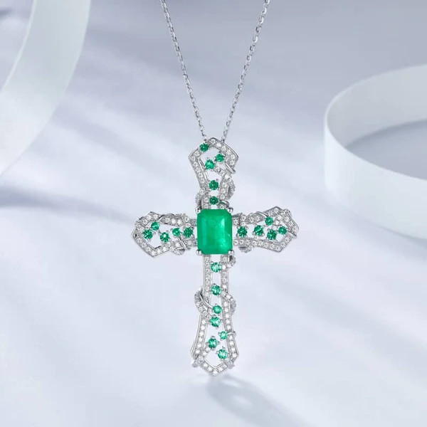 3_7df0f466-d34b-41a0-a655-94bbb5c36a76_600x600 Round White VVS Diamond & Green Emerald Diamond CROSS Hip Hop Pendant, Sterling Silver Iced Out Birthday Gift Pendant, Charm Diamond Hip Hop Pendant