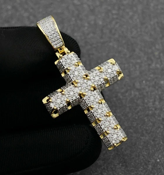 Customized CROSS Round VVS Diamond Hip Hop Pendant, Sterling Silver Iced Out Birthday Gift Pendant, Charm Diamond Hip Hop Pendant