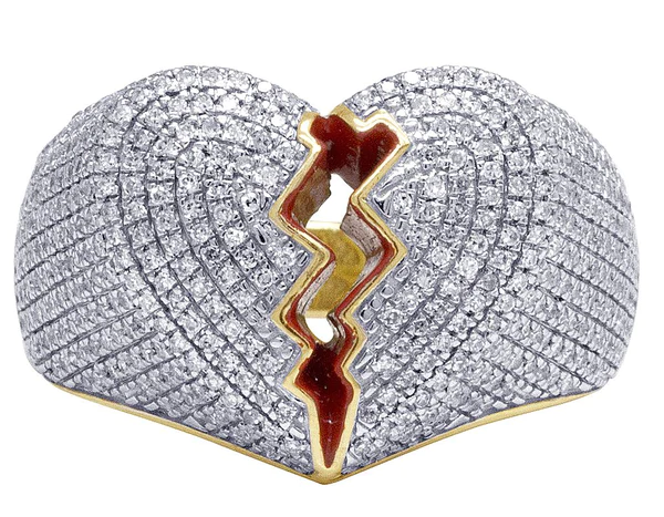 3_8835c6f0-30ec-431a-b4e8-eb9e37be5346_600x600 925 Sterling Silver Moissanite Diamond BROKEN HEART Men Ring, Fully Iced Gold Plated Men Pinky Ring, Round Moissanite Diamond Hip Hop Ring For Him