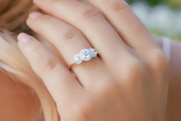 3_8b96bef5-32c6-40cb-8f97-473fee204228_600x600 Round 3 Stone Moissanite Halo Diamond Engagement Ring, Sterling Silver Moissanite Diamond Wedding Ring For Bridal, 10K/14K Gold Anniversary Diamond Ring For Gift