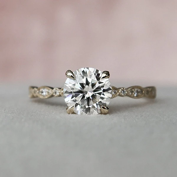 Round Moissanite Solitaire Diamond Engagement Ring, Sterling Silver Moissanite Diamond Wedding Ring For Bridal, 10K/14K Gold Anniversary Diamond Ring For Gift