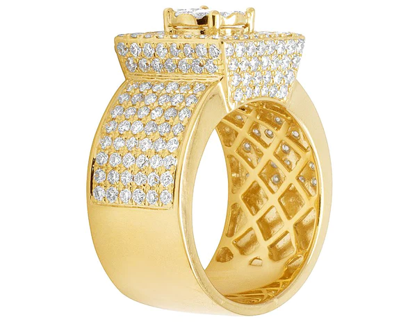 925 Sterling Silver Moissanite Diamond Men Ring, Fully Iced Gold Plated Men Pinky Ring, Round Moissanite Diamond Hip Hop Ring For Him