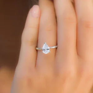 Pear Moissanite Solitaire Diamond Engagement Ring, Sterling Silver Moissanite Diamond Wedding Ring For Bridal, 10K/14K Gold Anniversary Diamond Ring For Gift