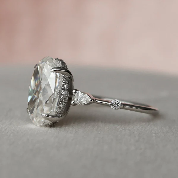 Oval & Pear Moissanite Solitaire Diamond Engagement Ring, Sterling Silver Moissanite Diamond Wedding Ring For Bridal, 10K/14K Gold Anniversary Diamond Ring For Gift