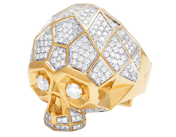 925 Sterling Silver Moissanite Diamond SKULL Men Ring, Fully Iced Gold Plated Men Pinky Ring, Round Moissanite Diamond Hip Hop Ring For Him