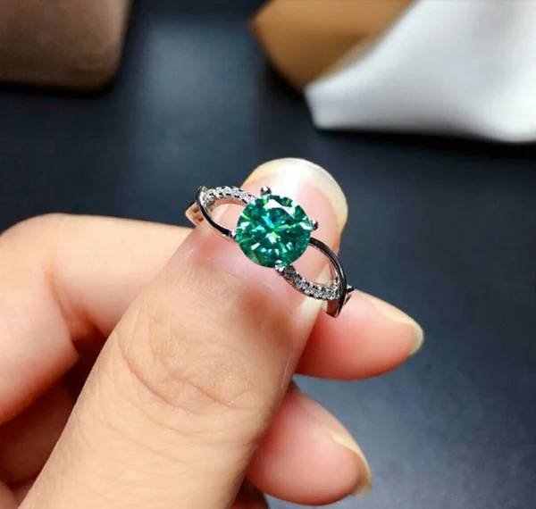 Green Moissanite Ring, 925 Sterling Silver, 2ct Moissanite Ring, Engagement Ring, Wedding Ring, Luxury Ring/Band, Round Cut Ring