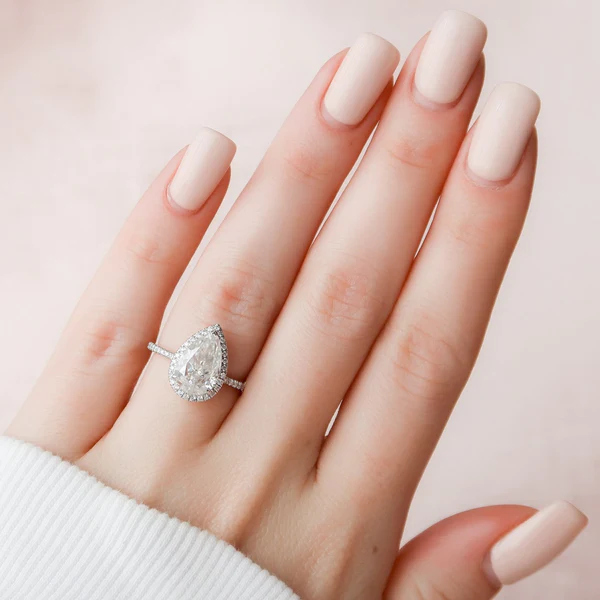 Pear Moissanite Halo Diamond Engagement Ring, Sterling Silver Moissanite Diamond Wedding Ring For Bridal, 10K/14K Gold Anniversary Diamond Ring For Gift