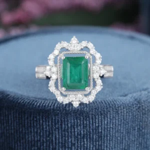 Radiant Cut Green Moissanite Engagement Ring, Sterling Silver Unique Art Deco Engagement Ring Vintage Bridal Diamond Wedding Moissanite Promise Gift Women