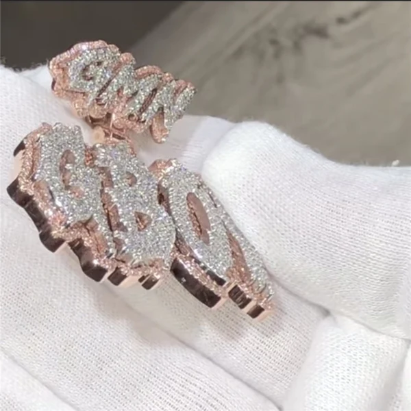 Round White VVS Diamond Customized Charm Letter Hip Hop Pendant, Sterling Silver Iced Out Birthday Gift Pendant, Charm Diamond Hip Hop Pendant