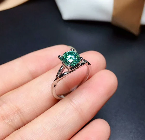 Green Moissanite Ring, 925 Sterling Silver, 2ct Moissanite Ring, Engagement Ring, Wedding Ring, Luxury Ring/Band, Round Cut Ring