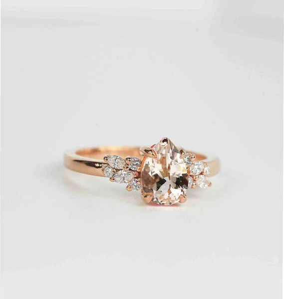 Natural Pink Morganite and Diamond Engagement Ring, 2 Carat Rose Gold Pear Cut Wedding Ring, Anniversary Promise Ring Gifts