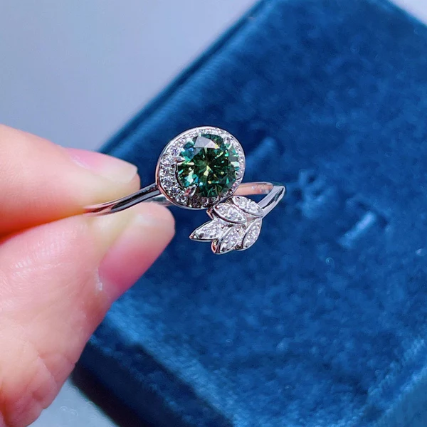 Round Green Moissanite Diamond Ring, Engagement Ring Women, Wedding Bridal Promise Ring for Women, Anniversary Birthstone Gift for Her