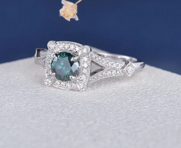 3_beb5c38f-e370-4b73-b790-85f3011f7318_600x600 Art Deco Moissanite Engagement Ring White Gold Green Moissanite Ring Flower Halo Antique Anniversary Unique Retro Women Ring Vintage