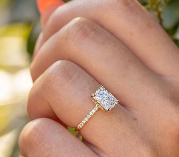 2.00 CT Radiant Cut Moissanite Engagement Ring Moissanite Engagement Ring 14K Yellow Gold Hidden Halo Anniversary Ring Wedding Ring Her