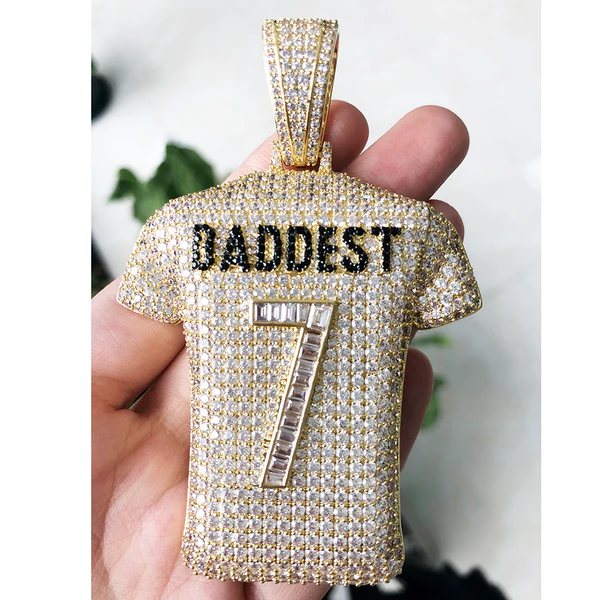 Round White VVS Diamond Tshirt Hip Hop Pendant, Sterling Silver Iced Out Birthday Gift Pendant, Charm Diamond Hip Hop Pendant