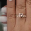 3_cef63951-51c4-40ac-833a-0d97b127a0a1_600x600 Bridal Ring Set with 8mm Round Morganite and Diamonds in 10k Rose Gold, Morganite Engagement Ring, Milgrain Diamond Half Eternity Band