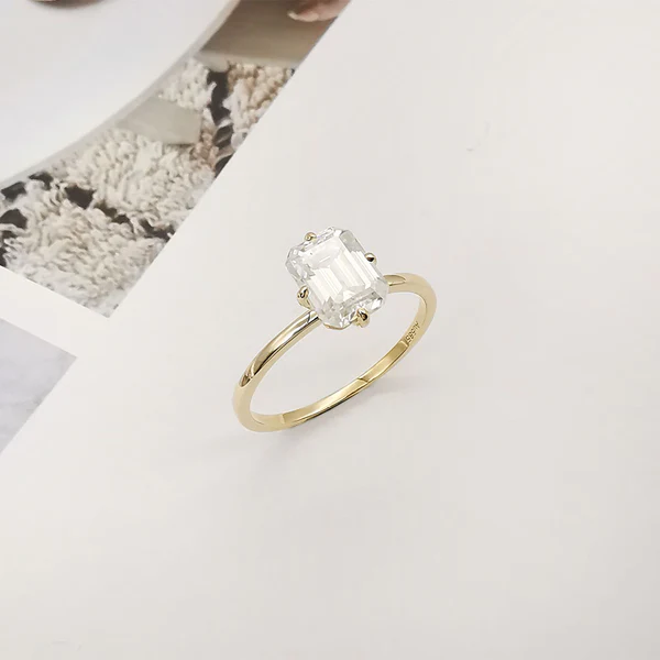Emerald Cut Moissanite Solitaire Diamond Engagement Ring, Sterling Silver Moissanite Diamond Wedding Ring For Bridal, 10K/14K Gold Anniversary Diamond Ring For Gift