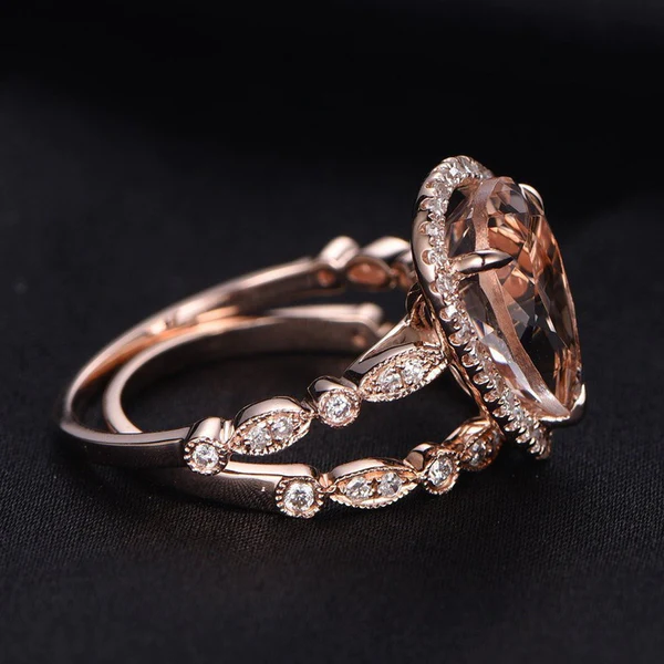 3_d5d9cf0a-44f6-4e0d-89bd-9009eb1468af_600x600 Pear Cut Teardrop Morganite Ring 14K Rose Gold Morganite Engagement Ring Art Deco Diamond Wedding Band Wedding Ring Set For Women