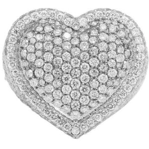 925 Sterling Silver Heart Shape Moissanite Diamond Men Ring, Fully Iced Gold Plated Men Pinky Ring, Round Moissanite Diamond Hip Hop Ring For Him