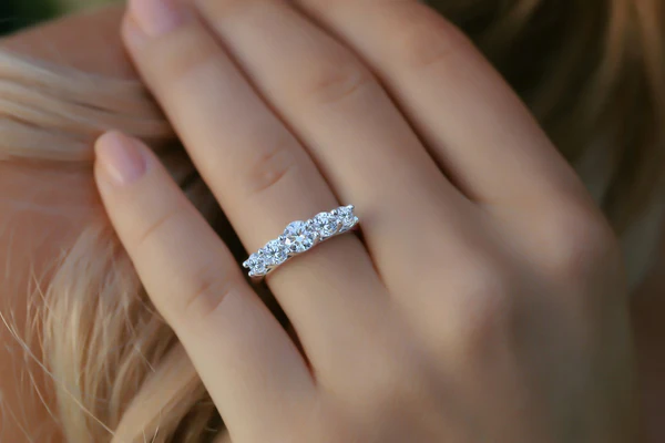 Round 5 Stone Moissanite Solitaire Diamond Engagement Ring, Sterling Silver Moissanite Diamond Wedding Ring For Bridal, 10K/14K Gold Anniversary Diamond Ring For Gift