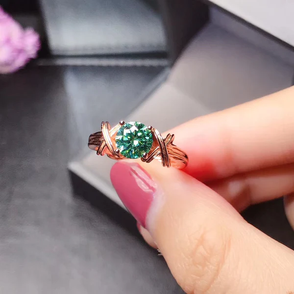 Green Moissanite Ring 2ct D Color, Sterling Silver and Solid Gold Metal Multi-Layer Plating, Anniversary gift, Promise ring