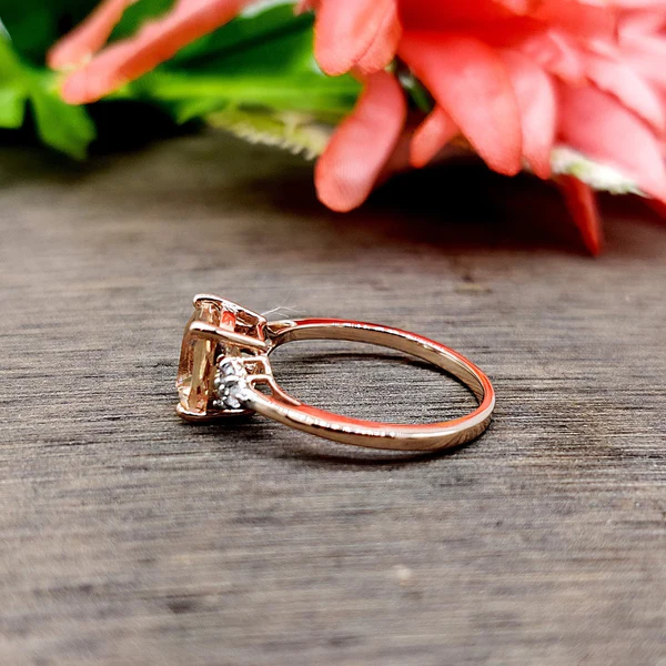 Cushion Cut Morganite Wedding Ring, Gorgeous Solitaire With Accents Engagement Ring, 925 Sterling Silver Ring, Simulated Diamond Ring