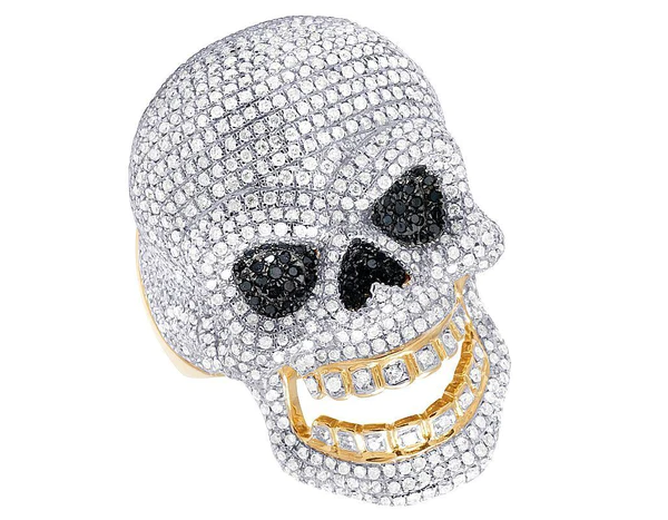 925 Sterling Silver Moissanite Diamond SKULL Men Ring, Fully Iced Gold Plated Men Pinky Ring, Round Moissanite Diamond Hip Hop Ring For Him