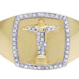 925 Sterling Silver Moissanite Diamond Jesus Men Ring, Fully Iced Gold Plated Men Pinky Ring, Round Moissanite Diamond Hip Hop Ring For Him