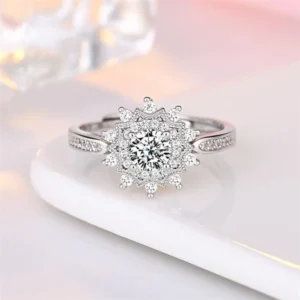 Round Flower Floral Moissanite Halo Diamond Engagement Ring, Sterling Silver Moissanite Diamond Wedding Ring For Bridal, 10K/14K Gold Anniversary Diamond Ring For Gift