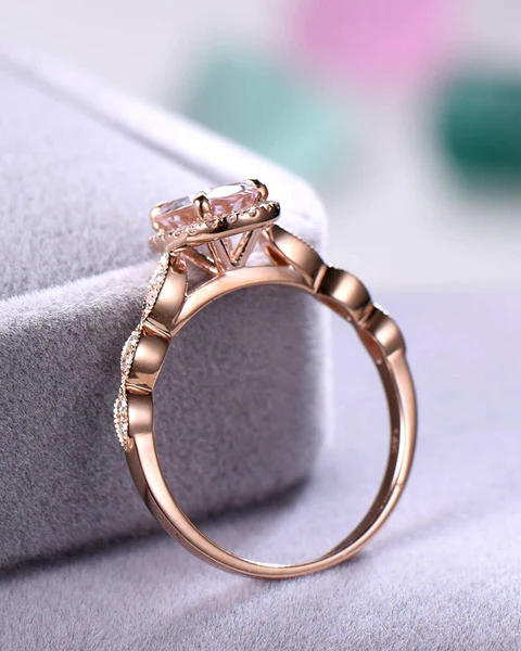 3_f78d5fa1-7b46-4874-ad52-47655473d46c_600x600 Rose Gold Pink Morganite Engagement Ring Diamond Halo Wedding Art Deco Women Bridal Set Oval Cut Antique Anniversary Gift for Her Promise