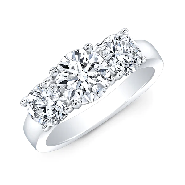 3 Stone Round Moissanite Solitaire Diamond Engagement Ring, Sterling Silver Moissanite Diamond Wedding Ring For Bridal, 10K/14K Gold Anniversary Diamond Ring For Gift