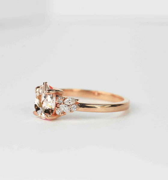 Natural Pink Morganite and Diamond Engagement Ring, 2 Carat Rose Gold Pear Cut Wedding Ring, Anniversary Promise Ring Gifts