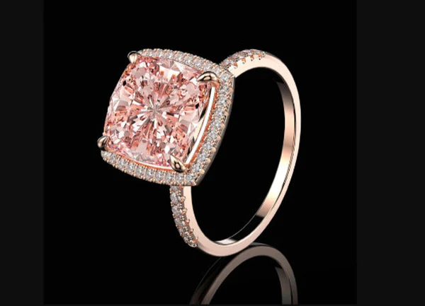 Cushion Cut Morganite Diamond Ring 14K Rose Gold Finish Halo Style Anniversary Ring For Women Christmas Gift Engagement Ring For Her