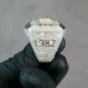 925 Sterling Silver Round Moissanite Diamond Champion Men Ring, Fully Iced Gold Plated Men Pinky Ring, Round Moissanite Diamond Hip Hop Ring For Him