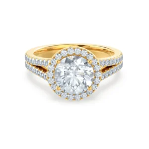 Round Cut Moissanite Ring Brilliant Round Moissanite Halo Engagement Ring 14K Solid Gold Moissanite Wedding Ring Double Diamond Band