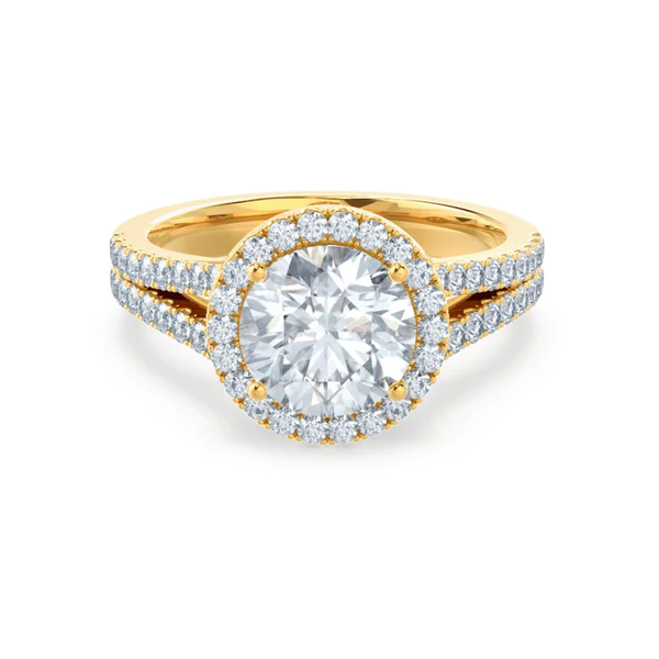 Round Cut Moissanite Ring Brilliant Round Moissanite Halo Engagement Ring 14K Solid Gold Moissanite Wedding Ring Double Diamond Band