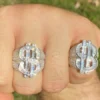 Baguette & Round Moissanite Diamond Customized Diamond Ring, Sterling Silver Champion Men Ring For Birthday Gift, Gold Plated Diamond Ring