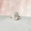 Oval Moissanite Halo Diamond Engagement Ring, Sterling Silver Moissanite Diamond Wedding Ring For Bridal, 10K/14K Gold Anniversary Diamond Ring For Gift