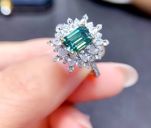 Green Moissanite Ring, Gorgeous Green Moissanite Ring, Moissanite Silver Ring, Dainty Ring, Green Moissanite Statement Ring