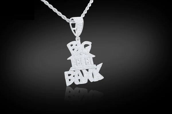 Round VVS Diamond Customized Letter BIG BANK Pendant, Customized Letter Silver Diamond Pendant, Full Iced Out Diamond Hip Hop Charm Pendant