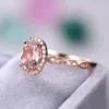 4_30648e0c-3692-4e7b-be57-fcb57b029938_600x600 Rose Gold Pink Morganite Engagement Ring Diamond Halo Wedding Art Deco Women Bridal Set Oval Cut Antique Anniversary Gift for Her Promise