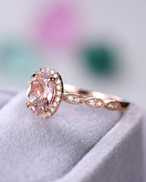 4_30648e0c-3692-4e7b-be57-fcb57b029938_600x600 Rose Gold Pink Morganite Engagement Ring Diamond Halo Wedding Art Deco Women Bridal Set Oval Cut Antique Anniversary Gift for Her Promise