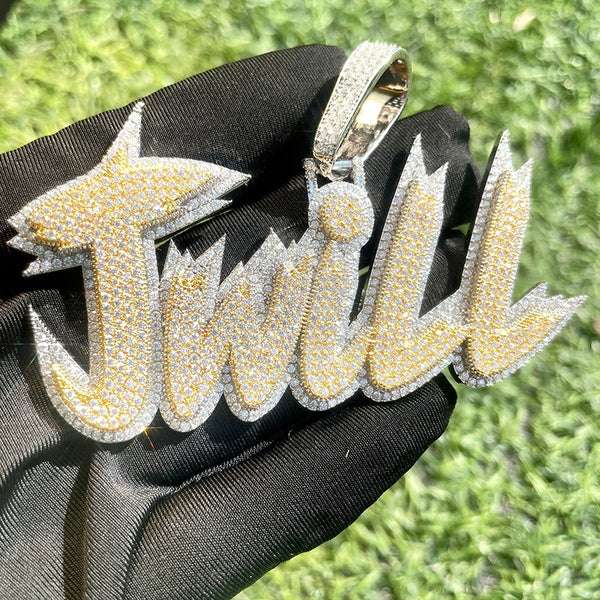 Round White VVS Diamond Customized Letter Hip Hop Pendant, Sterling Silver Iced Out Birthday Gift Pendant, Charm Diamond Hip Hop Pendant